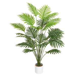 28-Inch Synthetic Palm Plant – Tall Fake Tropical Paradise Areca Palm Tree in White Pot with Real looking Bark Design for Dwelling, Workplace, Residing Room, and Fashionable Farmhouse Decor