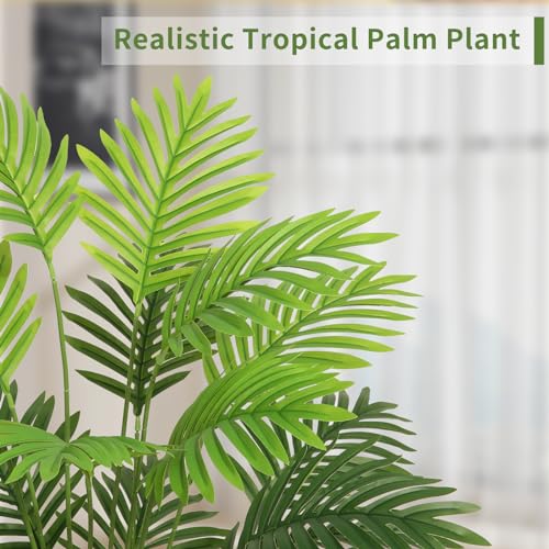 28-Inch Synthetic Palm Plant - Tall Fake Tropical Paradise Areca Palm Tree in White Pot with Real looking Bark Design for Dwelling, Workplace, Residing Room, and Fashionable Farmhouse Decor