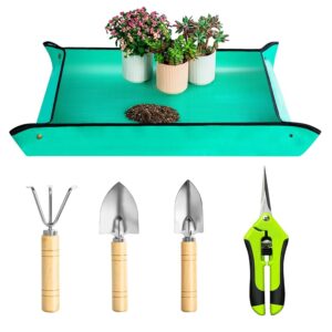 5-Piece Plant Repotting Mat and Mini Gardening Device Set for Succulents, Indoor Gardening, That includes Pruning Shears and Hand Instruments for Bonsai, Cacti, Fairy Gardens, and Houseplants