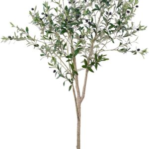 6FT Tall Fake Silk Olive Tree with Potted Branches, Leaves, and Fruits for Trendy Indoor House Decor