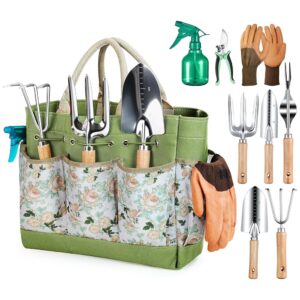 9-Piece Heavy-Responsibility Gardening Instrument Set with Fashionable Organizer Purse, Rust-Resistant Instruments – Excellent Reward for Ladies Gardeners