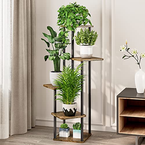 AZERPIAN 5-Tier Indoor Metallic Plant Stand - Black Multi-Plant Nook Shelf for Patio, Backyard, Dwelling Room, Balcony, and Bed room