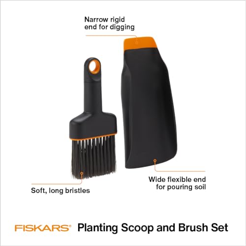 Fiskars Indoor Gardening Soil Scoop and Brush Set - Eco-Pleasant Instruments for Mess-Free Transplanting and Repotting