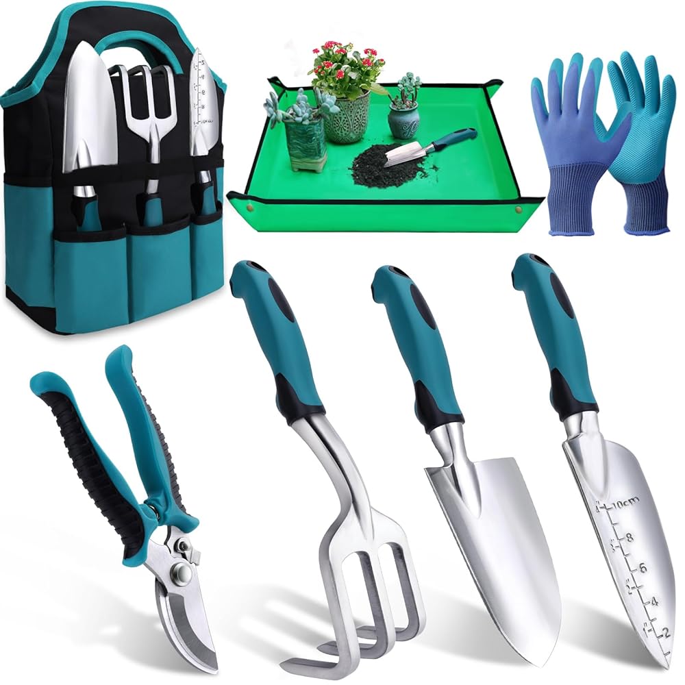 Kynup 7-Piece Gardening Hand Software Set – Rust-Proof Stainless Metal and Aluminum Alloy Gardening Provides, Good Reward for Gardeners