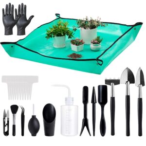 Melphoe 25-Piece Mini Backyard Hand Instruments Set for Transplanting Succulents, That includes a 39.4″ Thickened Repotting Mat & Plant Tags – Superb for Indoor Fairy Backyard Care, Potting,…