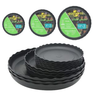 Set of 12 Plant Saucers – Sturdy Black Spherical Plastic Trays in 6, 8, and 10 Inch Sizes, Preferrred Drip Trays for Indoor and Out of doors Gardening