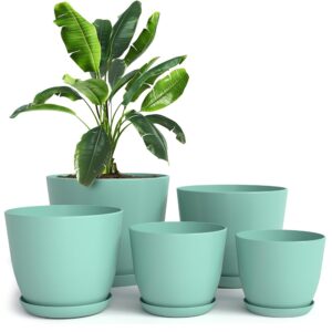 Utopia House – Indoor Plant Pots with Drainage – Set of 5 Plastic Flower Pots (Sizes: 7, 6.6, 6, 5.3, and 4.8 Inches) for House Decor and Indoor Vegetation, Cacti, and Extra