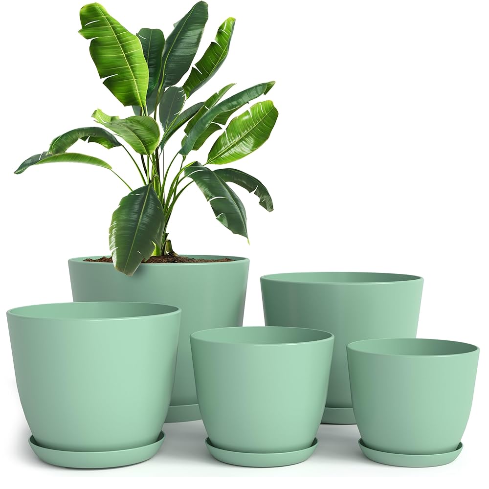 Utopia House Indoor Plant Pots with Drainage – Set of 5 Plastic Flower Pots (Sizes: 7, 6.6, 6, 5.3, and 4.8 Inches) for House Decor, Best for Indoor Vegetation and Cacti