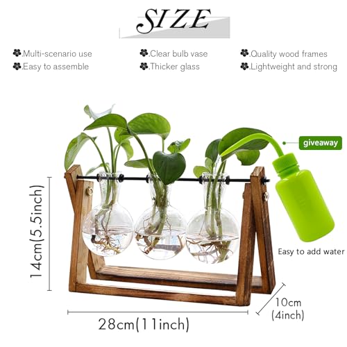 XXXFLOWER Plant Terrarium with Picket Stand - Retro Tabletop Air Planter Bulb Glass Vase with Metallic Swivel Holder for Hydroponics House Backyard Workplace Decor - 3-Bulb Design